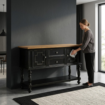 Cómoda Aparador Consola Madera Armario Perchero Credenza Muebles Diseño Negro