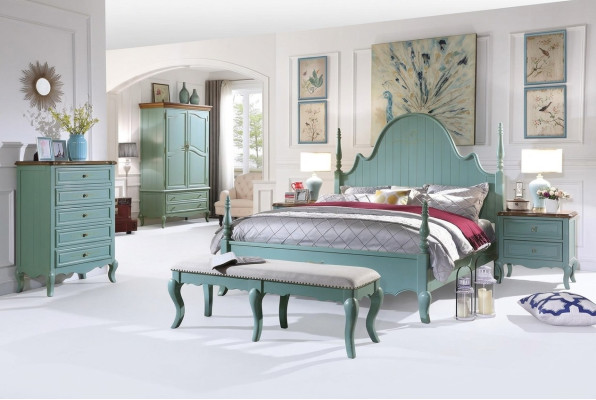Luxus dormitorio cama Muebles de madera maciza Camas de madera estilo rústico doble Nuevo