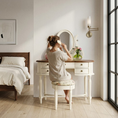 Tocador Espejo Taburete Completo Cómoda Dormitorio Muebles rústicos Consola