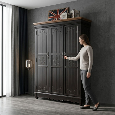 Armario antiguo estilo negro muebles rústicos armario de dormitorio.