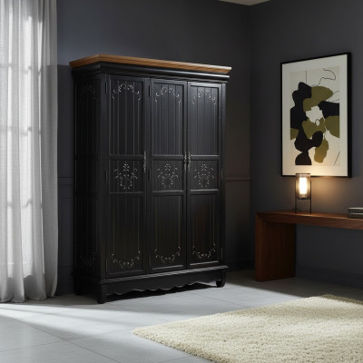 Armario antiguo estilo negro muebles rústicos armario de dormitorio.
