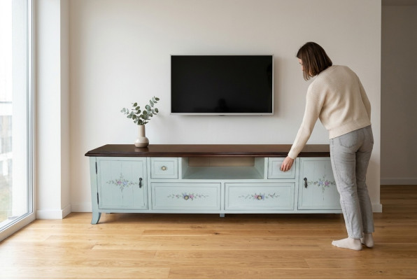 Mueble de televisión en estilo rústico clásico tablero bajo estante nuevo buffet de TV