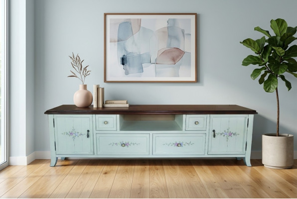 Mueble de televisión en estilo rústico clásico tablero bajo estante nuevo buffet de TV