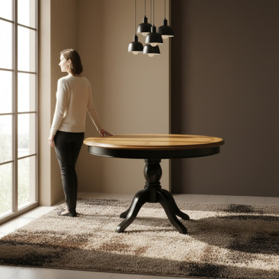 Mesa de comedor redonda de madera maciza de 122 cm de diámetro. Mesa de comedor de madera maciza para la cocina, mesa de comedor. Nueva.