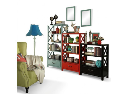 Vitrina de madera, estante divisor, estantes de madera de diseñador, estilo loft, armario rojo, set.
