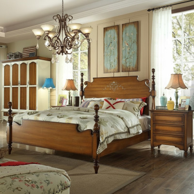 Diseño Dormitorio 3 piezas Cama 2x Mesita de noche Conjunto de camas de lujo americanas Muebles