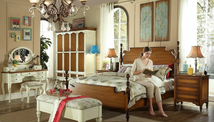 Diseñador cama cama camas madera americano hotel lujo dormitorio nuevo.
