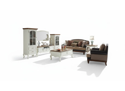 Conjunto de muebles de salón Landhaus Stol Vitrina Aparador RTV de Madera Blanco - Juego de 3 piezas.