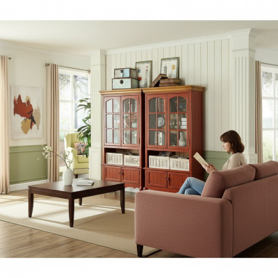 Lujo Armario Muebles de madera Armarios Vitrina Estante Archivador Armario de cristal Antiguo