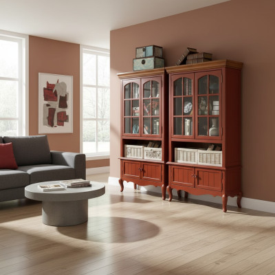 Lujo Armario Muebles de madera Armarios Vitrina Estante Archivador Armario de cristal Antiguo