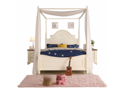 Cama con dosel de madera real Diseño de cama de lujo Camas clásicas Muebles de dormitorio nuevos