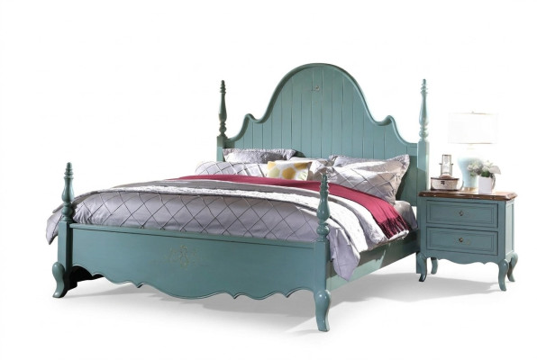 Dormitorio estilo casa de campo azul cama de madera muebles clásicos camas 180x200cm conjunto nuevo