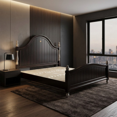 Cama de diseñador de casa de campo de madera de hotel de metal cama doble dormitorio muebles de madera