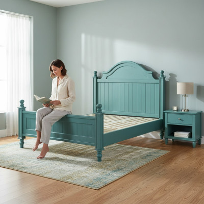 Cama verde Cama tapizada práctica Cama de lujo Cama doble diseño de dormitorio Cama.