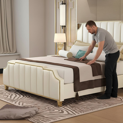 Diseño cama doble cama hotel lujo dormitorio 180x200 cm camas de cuero tapizadas.