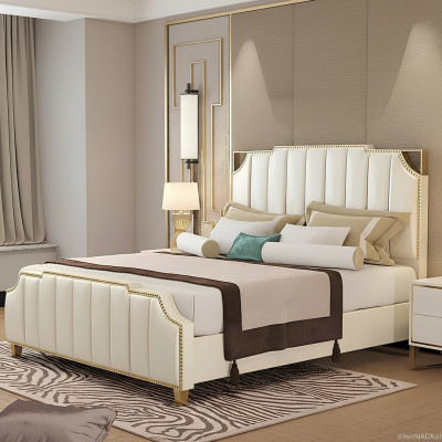 Diseño cama doble cama hotel lujo dormitorio 180x200 cm camas de cuero tapizadas.