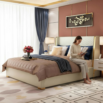 Diseñador Cama tapizada Cama Camas Tela Madera Lujo Cama de matrimonio 180x200cm Cama doble