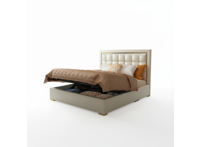 Cama acolchada de diseño de lujo en gris, cama doble de 180x200cm para dormitorio de cuero de hotel.