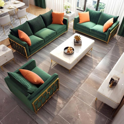Sofá de cuero, sofá acolchado asiento juego de 3+2+1 asientos conjunto Diseño Sofás