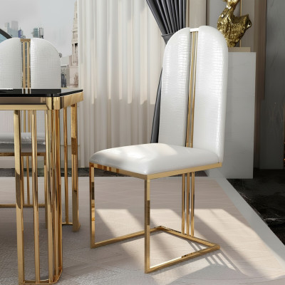 Silla de acero inoxidable para comedor silla de cuero sillas de acero inoxidable diseñador dorado