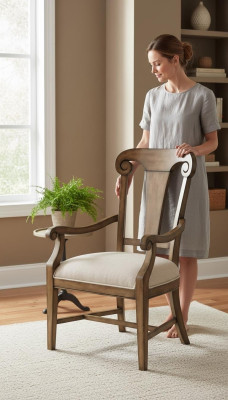 Silla marrón diseño sala de estar comedor sillas de madera tapizadas con reposabrazos nueva