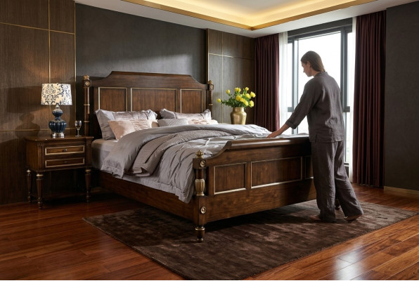 Cama de diseñador Clásico Madera Cama de hotel Doble Dormitorio de lujo 180x200 Nuevo