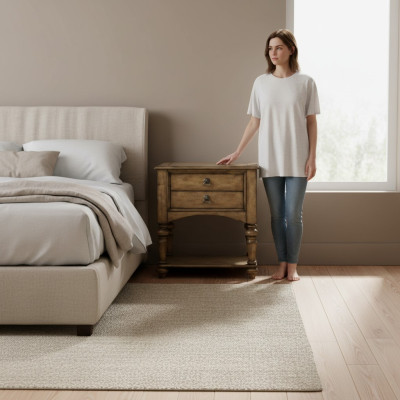 Mesitas de noche de diseño clásico, mesas consola, cómoda de madera y mesa auxiliar.