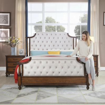Cama 2x Mesita de noche 3 piezas. Conjunto de dormitorio Camas nuevas de lujo Chesterfield 180x200