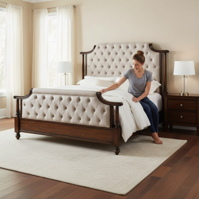 Diseño de lujo de cama tapizada de dos plazas para hoteles. Habitación de descanso en cuero Chesterfield.