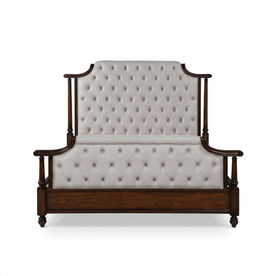 Diseño de lujo de cama tapizada de dos plazas para hoteles. Habitación de descanso en cuero Chesterfield.