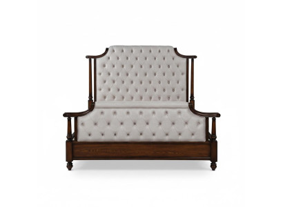 Diseño de lujo de cama tapizada de dos plazas para hoteles. Habitación de descanso en cuero Chesterfield.