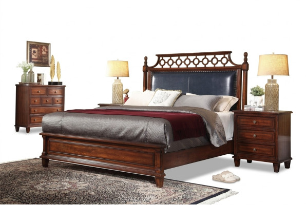 Cama 2x Mesita de noche 3 piezas Set de dormitorio Diseño Camas de lujo Clásico Acolchado
