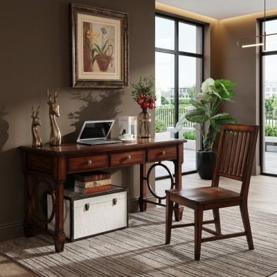 Escritorio de 2 piezas. Conjunto de muebles de oficina mesa diseño de madera armario ordenador.