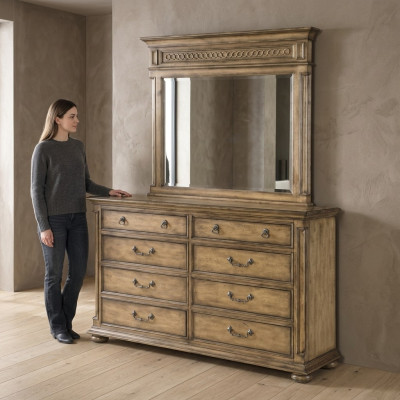 Espejo Cómoda Armario Cómodas Bufé Conjunto de dormitorio de madera Estilo moderno 2 piezas