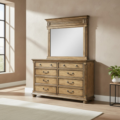 Espejo Cómoda Armario Cómodas Bufé Conjunto de dormitorio de madera Estilo moderno 2 piezas