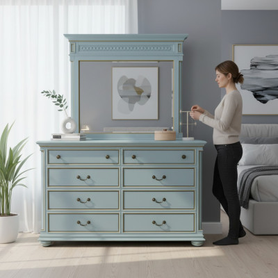 Estilo elegante Muebles dormitorio Cómoda Armario Credenza clásica con espejo
