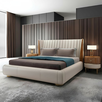 Diseñador de muebles italianos Cama doble Dormitorio 150x200cm Camas de cuero Nuevas