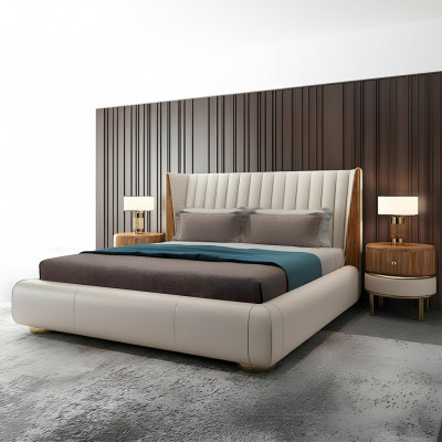 Diseñador de muebles italianos Cama doble Dormitorio 150x200cm Camas de cuero Nuevas
