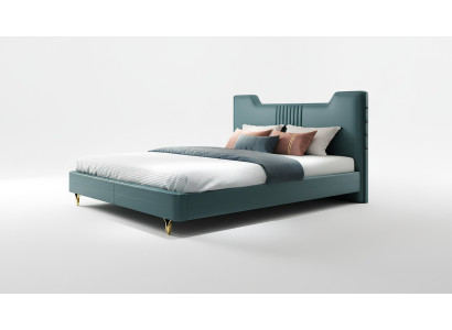 Moderna cama de diseñador de madera, elegantes muebles, camas dobles, nuevo dormitorio, tapizado.
