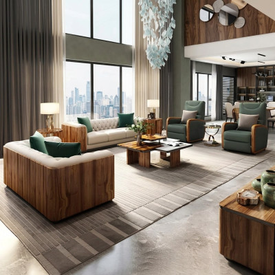 Muebles de lujo Conjunto de sofás Sofá de sofá Diseñador de muebles 4 piezas Cuero