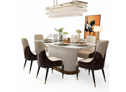 Lujo de madera noble silla de cuero silla grupo conjunto de 6 sillas de respaldo alto.