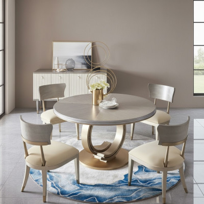 Diseño de mesa redonda con 4 sillas para el comedor, juego de mesa redonda de madera.