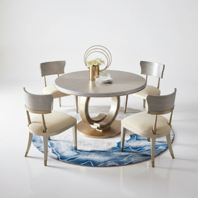 Diseño de mesa redonda con 4 sillas para el comedor, juego de mesa redonda de madera.