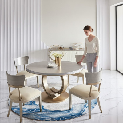 Conjunto de comedor de sillas modernas con 4 sillas tapizadas y diseño de respaldo.