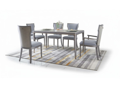 Sillas de madera para comedor con grupo de sillas acolchadas.