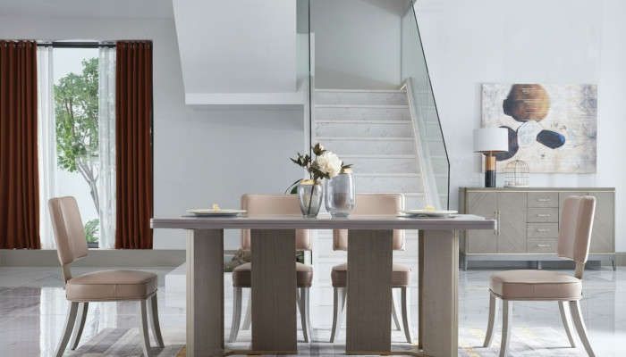 Silla 6x Sillas Grupo Set Sala de estar - Comedor Juego de muebles Madera Respaldo Cuero Textil Nuevo