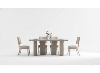 Silla 6x Sillas Grupo Set Sala de estar - Comedor Juego de muebles Madera Respaldo Cuero Textil Nuevo