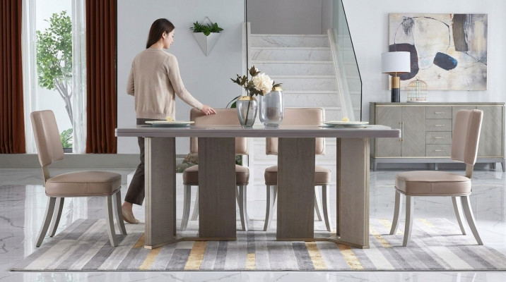 Muebles de diseño de madera Mesa Asientos Comedor 6 sillas Juego de 7 piezas Conjunto Nuevo