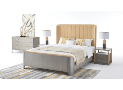 Mesa de noche de cama 4 piezas. Conjunto de dormitorio de diseño moderno de lujo Grupo de camas de cuero