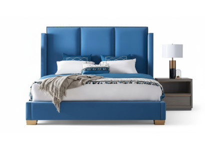 Diseño de dormitorio, cama de lujo 180x200 con marco de cama doble de tela azul.